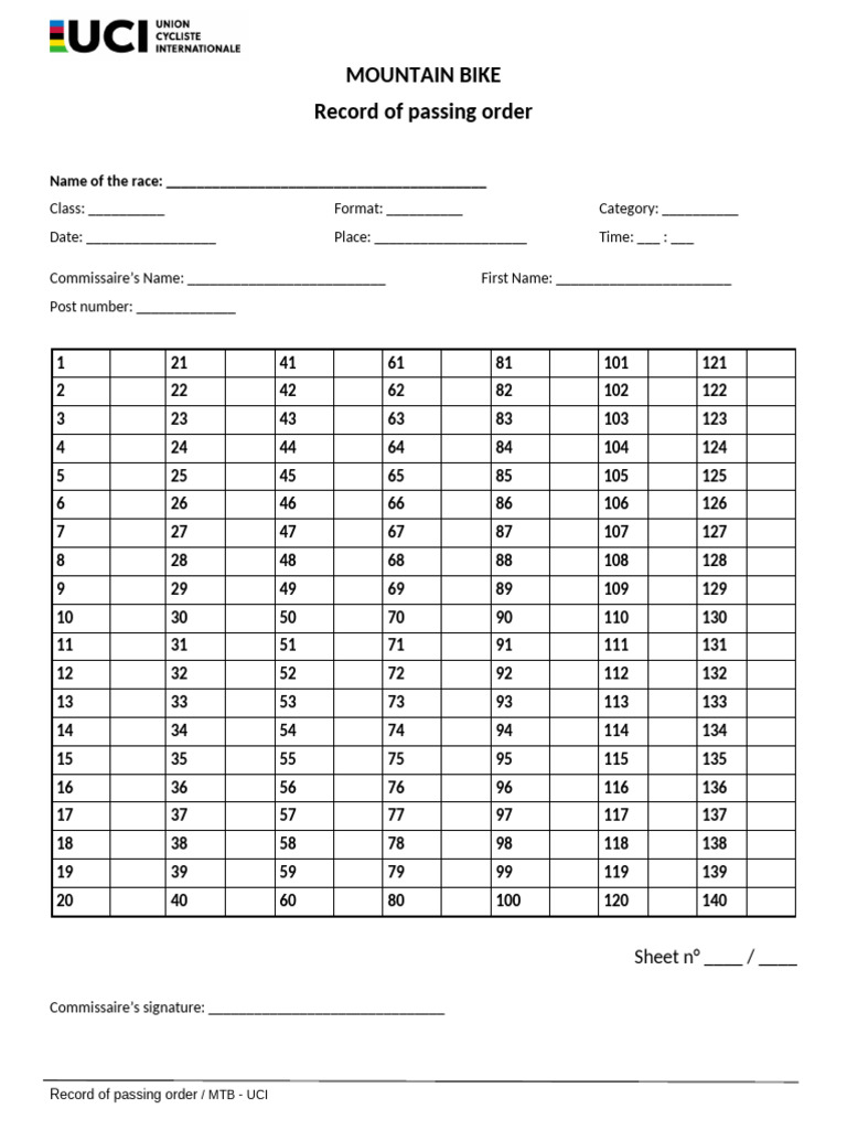 MTB Race Passing Order Record | PDF | Aerobic Exercise | Outdoor Recreation