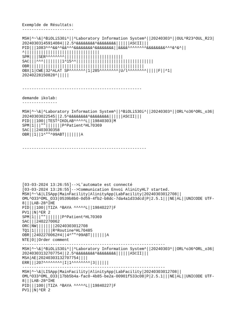 HL7 Laboratory Data Exchange Logs | PDF