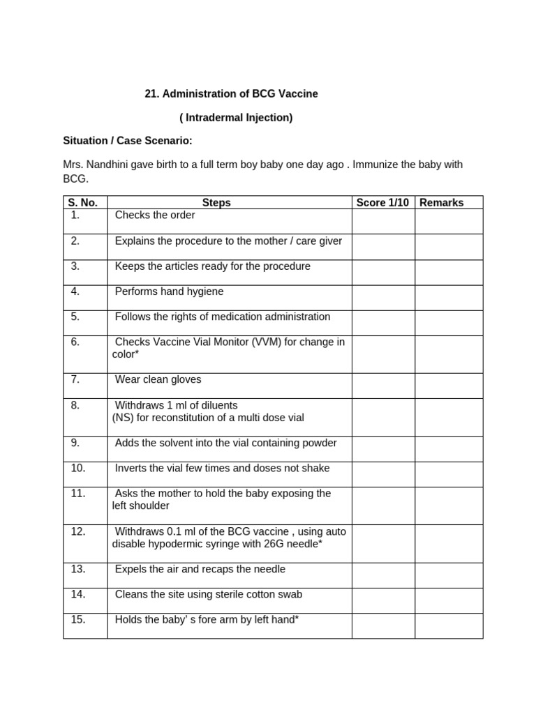 BCG Vaccine Administration Procedure | PDF