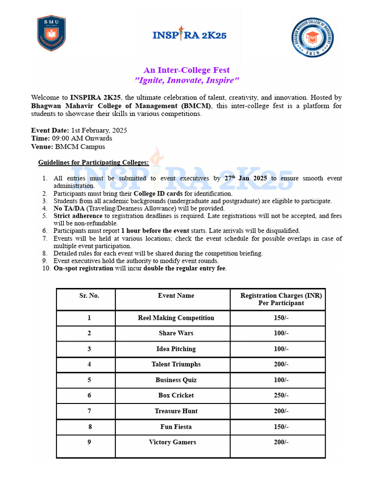 INSPIRA 2K25 Event Hosting Script | PDF