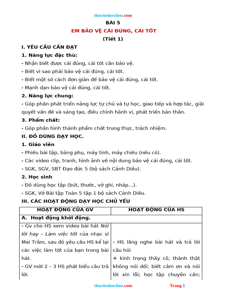 GA Dao Duc 5 Canh Dieu Bai 5 | PDF