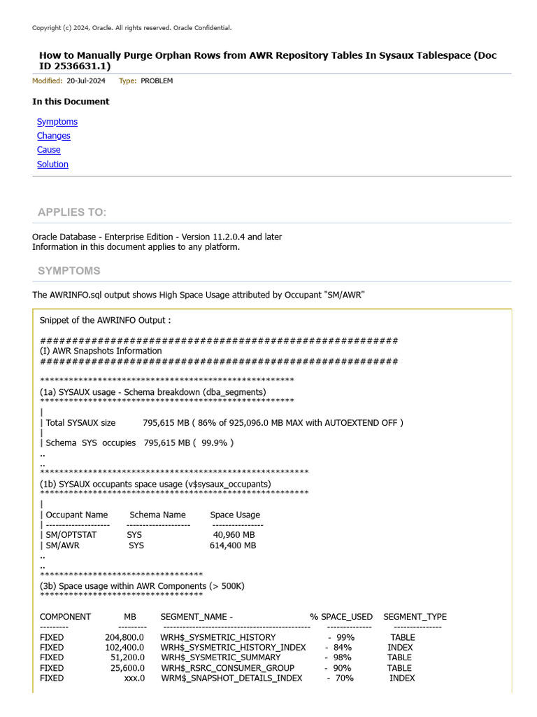 How To Manually Purge Orphan Rows From AWR Repository Tables in Sysaux ...