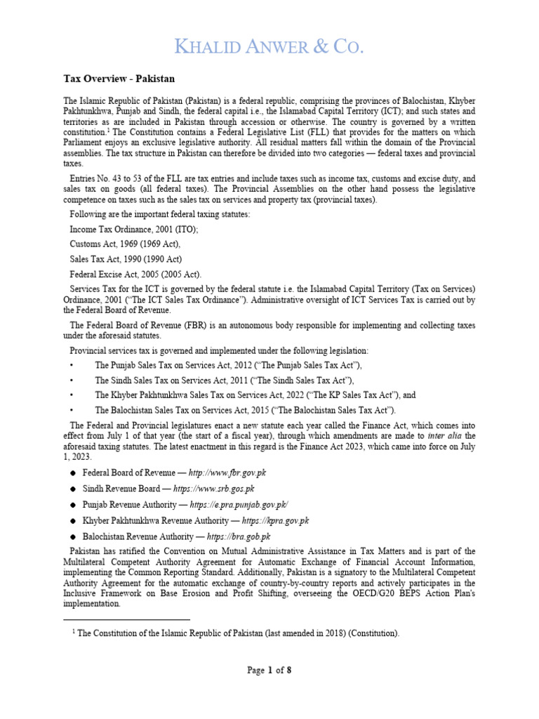 2023+Tax+Overview+-+Pakistan+[KA&CO] | PDF | Taxes | Capital Gains Tax
