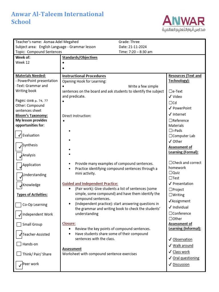 Teaching Compound Sentences in Grade 3 | PDF | Subject (Grammar ...