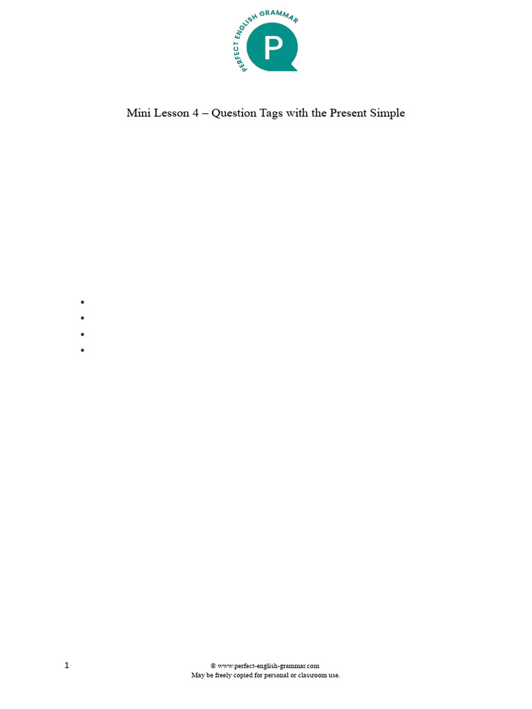 PEG Mini Lesson 4 - Question Tags With Present S | PDF