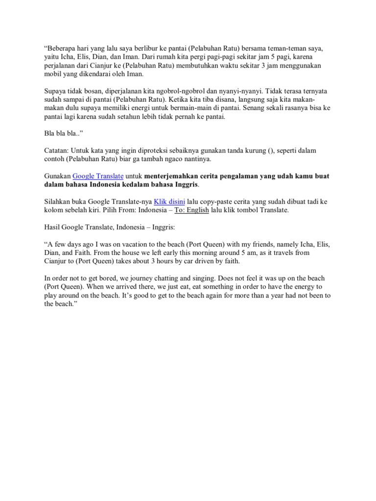 Contoh Teks Liburan Ke Pantai Dalam Bahasa Inggris
