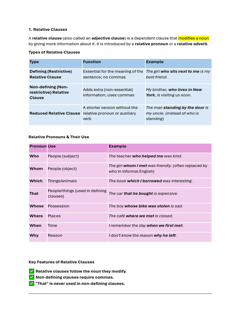 Noun vs. Relative Clauses Explained | PDF | Clause | Noun