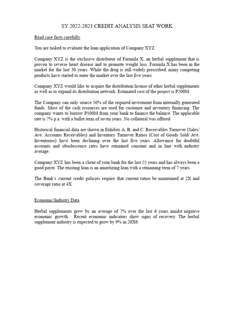 Credit Analysis for Company XYZ Loan | PDF | Expense | Equity (Finance)