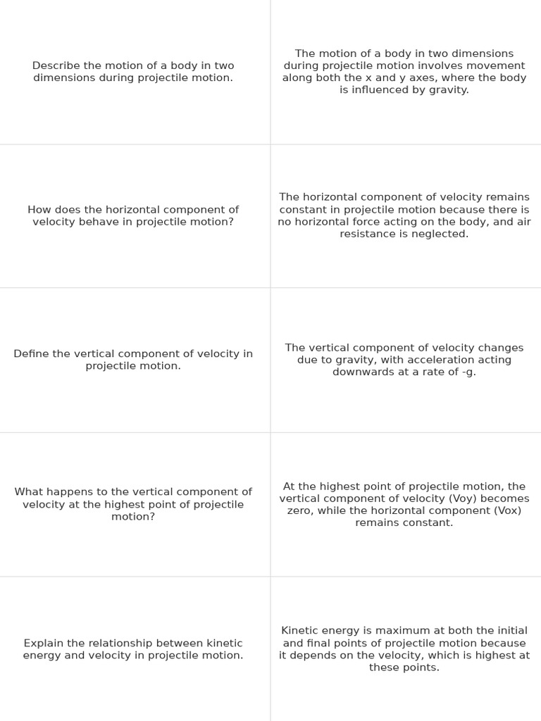 Flashcards pdf projectiles classical mechanics