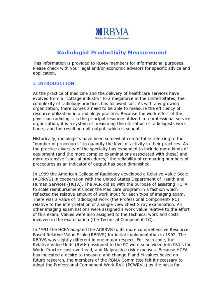Measuring Radiologist Productivity RVUs | PDF | Radiology