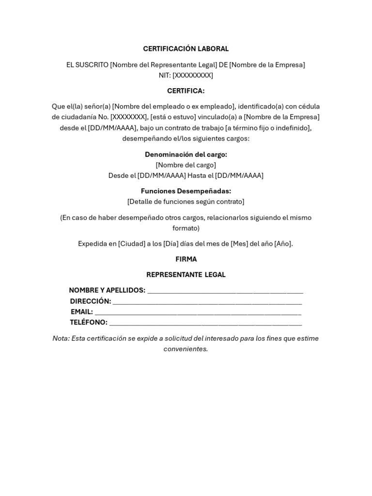 CERTIFICACIÓN LABORAL Modelo | PDF