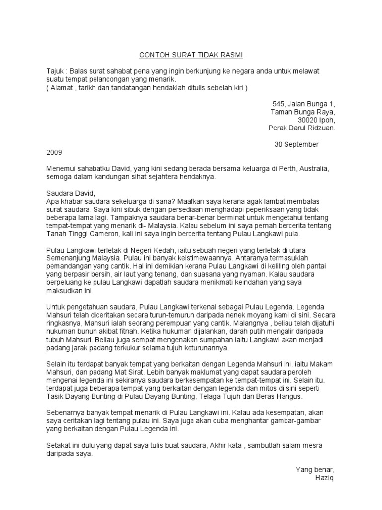 Surat Tidak Rasmi tentang Langkawi | PDF