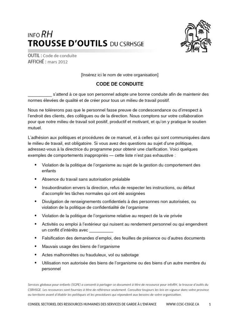 Code de conduite pour le personnel | PDF