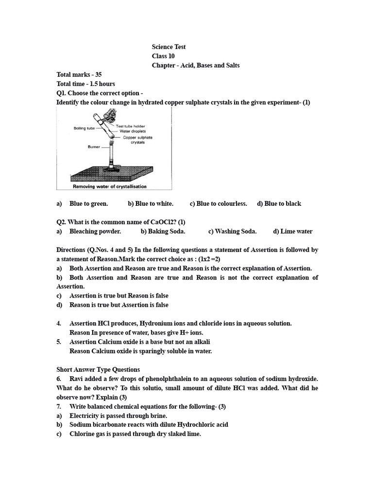 Science Test Class 10 | PDF | Sodium Carbonate | Sodium Bicarbonate
