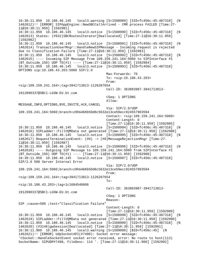 SIP Error Logs and Network Issues | PDF | Session Initiation Protocol ...