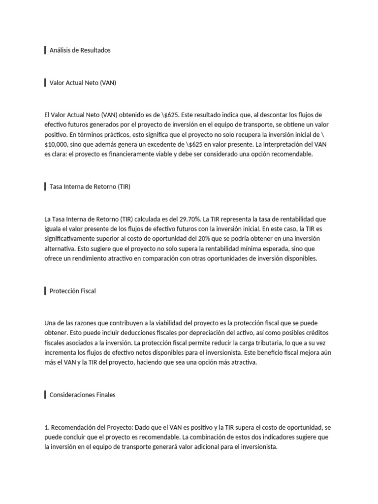 Viabilidad Financiera de Inversión en Transporte | PDF | Tasa interna ...