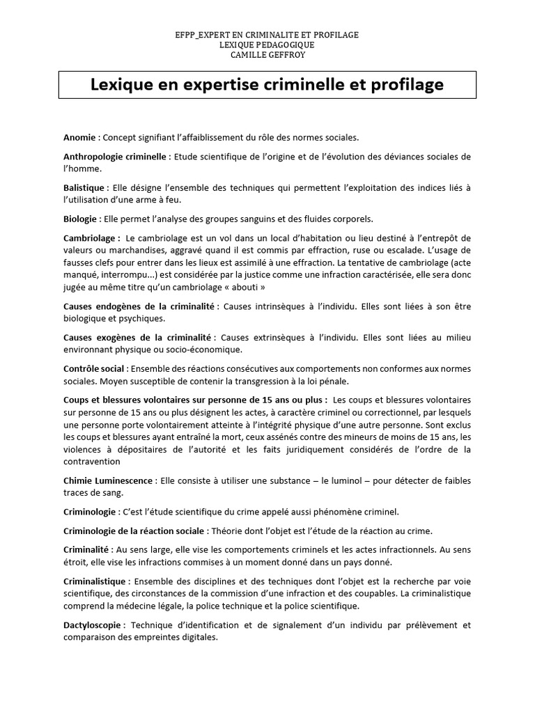 Lexique du profilage criminel | PDF | Crimes | Crime et violence
