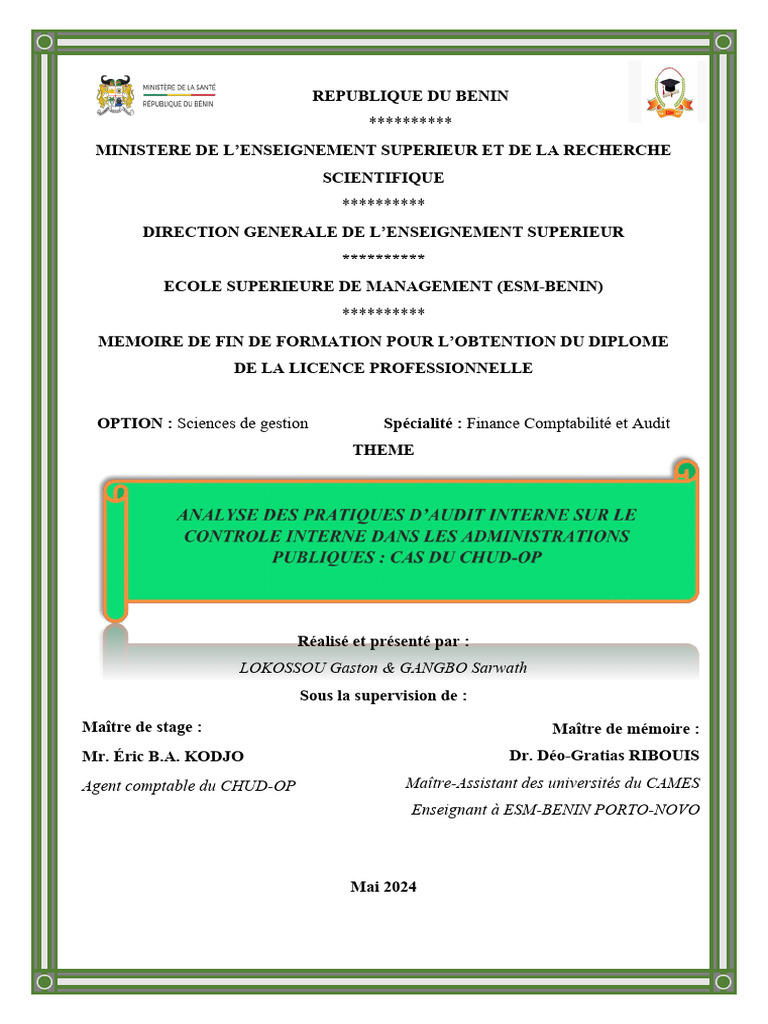 Audit interne au CHUD-OP : pratiques et enjeux | PDF | Contrôle interne ...