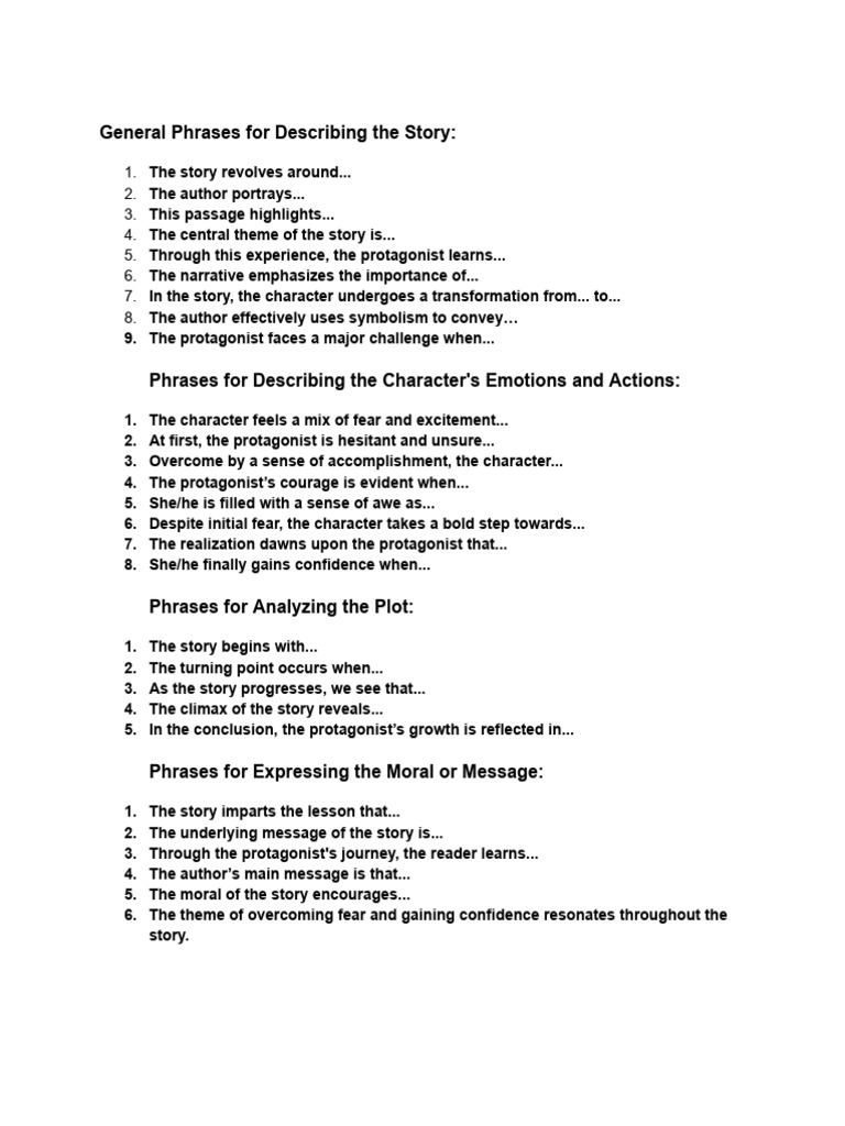 Story Analysis and Character Emotion Phrases | PDF | Poetry