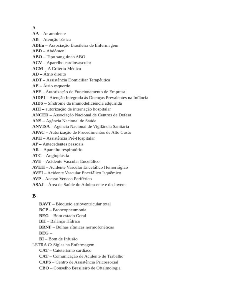 Siglas da Enfermagem e Saúde | PDF | Coração | AVC