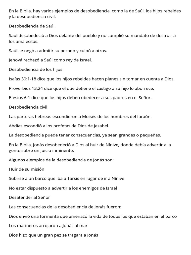 Ejemplos de desobediencia en la Biblia | PDF