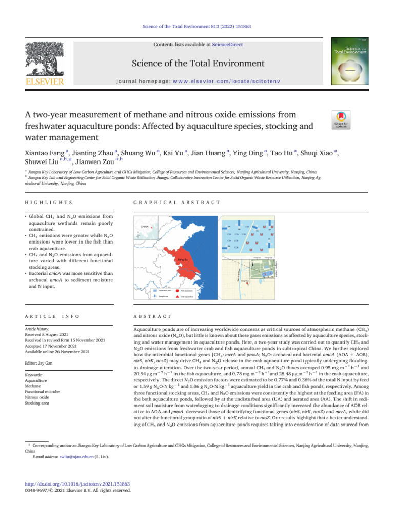 Methane and Nitrous Oxide Emissions in Aquaculture | PDF | Greenhouse ...