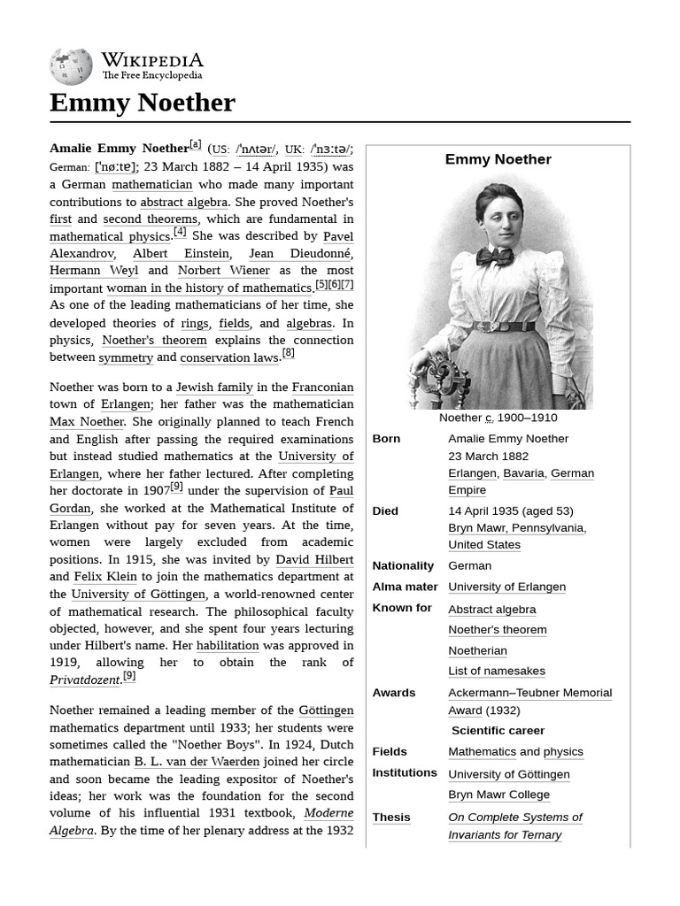 Emmy_Noether | PDF | Ring (Mathematics) | Group (Mathematics)