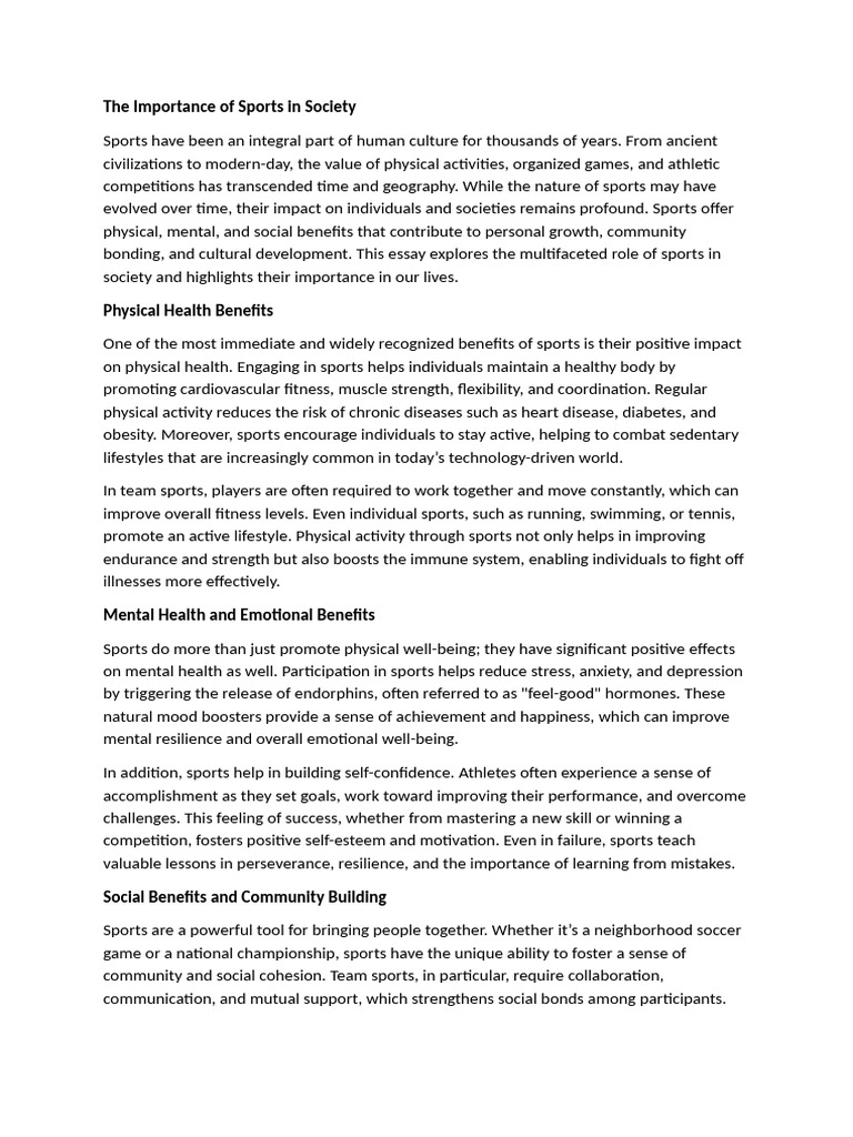 The Role of Sports in Society | PDF | Psychological Resilience ...