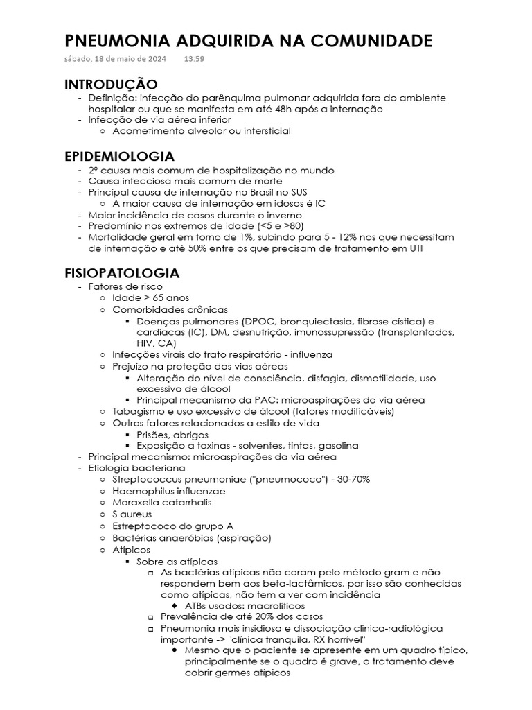 Pneumonia Adquirida Na Comunidade | PDF | Pneumonia | Especialidades ...