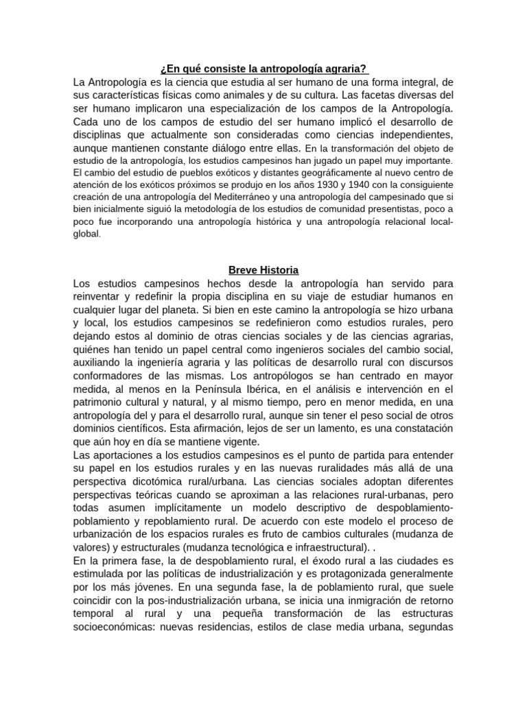 Antropología Agraria: Estudio del Campesinado | PDF | Antropología ...