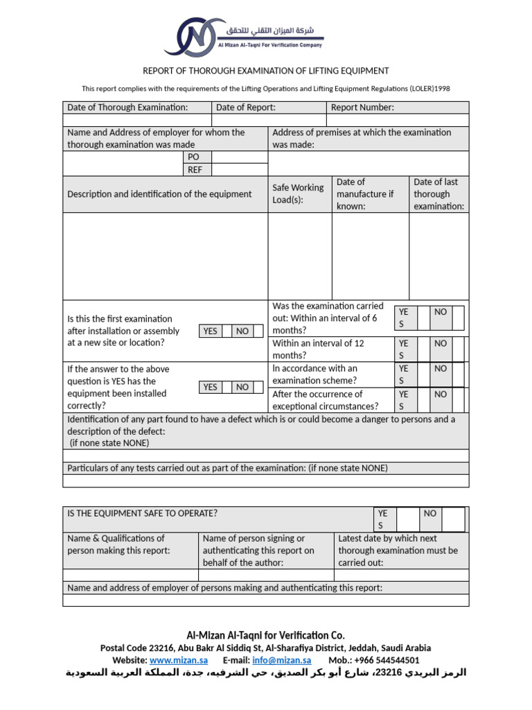 LOLER Thorough Examination Report | PDF | Tools | Codes Of Conduct