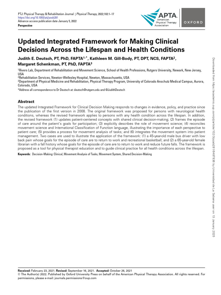 Updated Integrated Framework For Making Clinical Decisions Across The ...