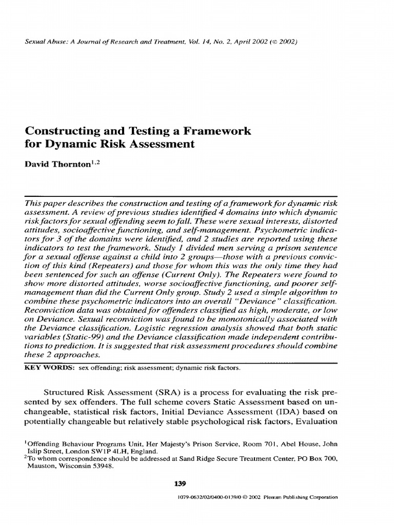 Dynamic Risk Assessment Framework for Offenders | PDF | Psychopathy ...