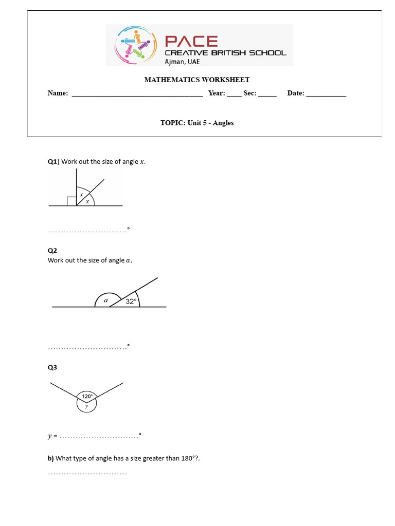 Angles Mathematics Worksheet | PDF