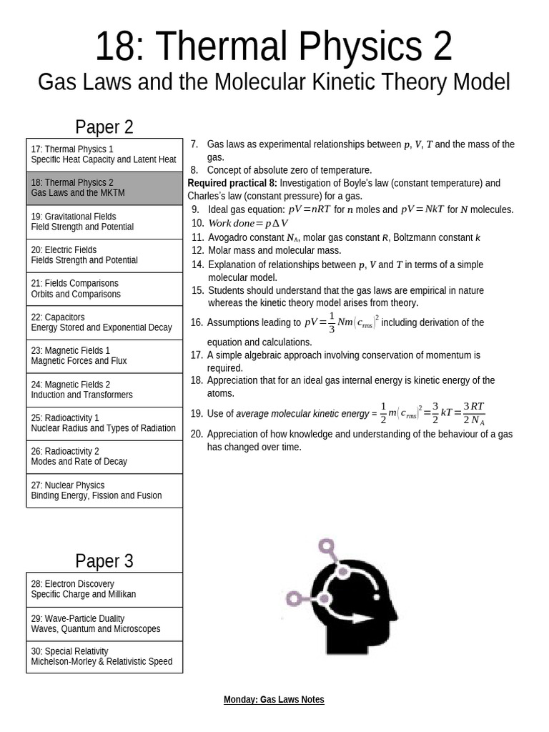 Thermal Physics 2 Gas Laws And Mktm Pdf Gases Mole Unit
