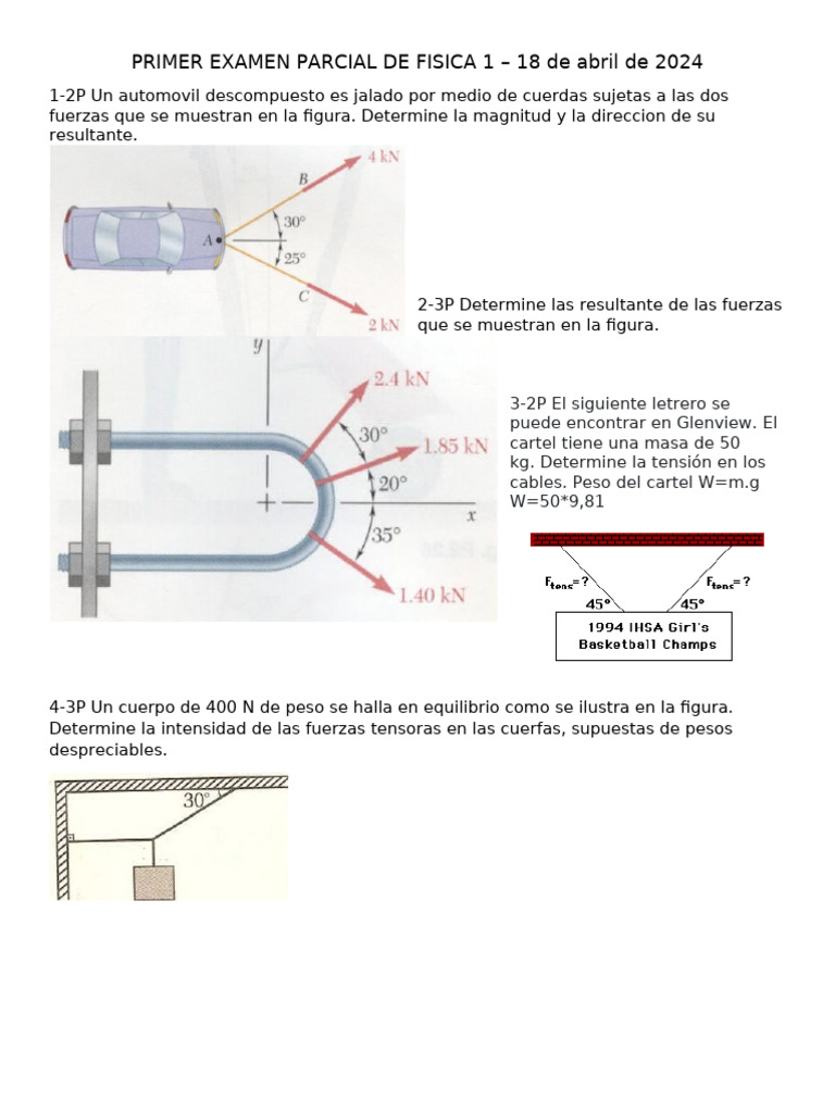 Primer Examen Parcial de Fisica 1 | PDF
