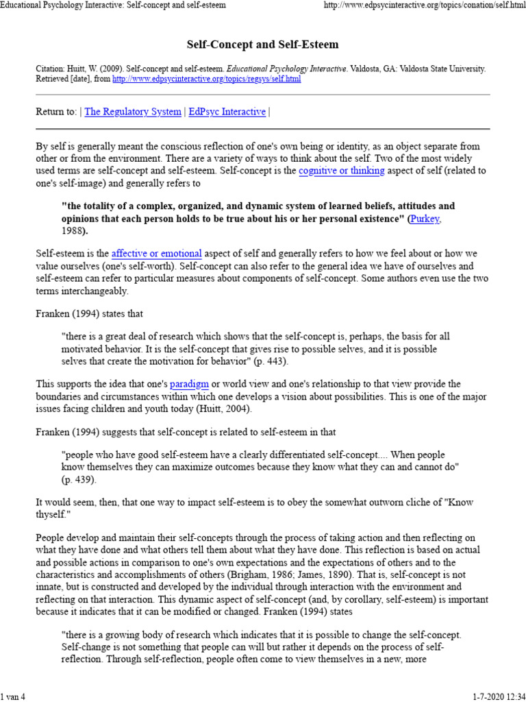 Understanding Self-Concept and Self-Esteem | PDF | Self Concept | Self ...