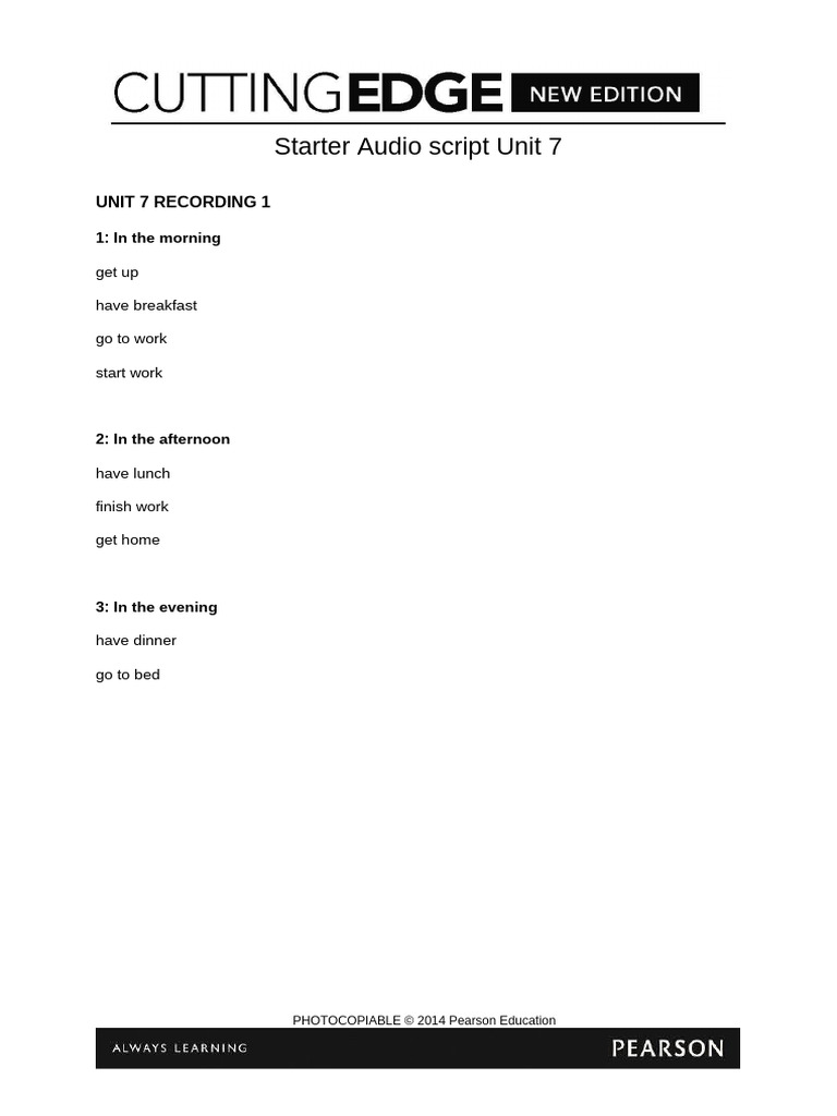 Test Cutting Edge U7 Pdf Meal Lunch