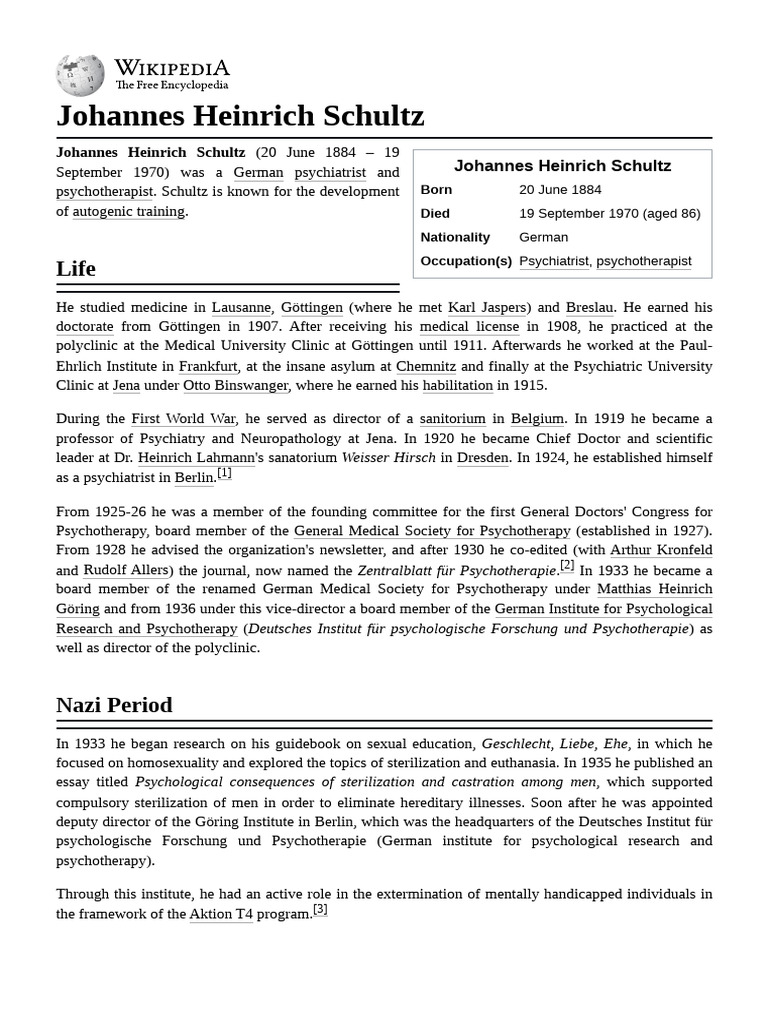 Johannes Heinrich Schultz: Autogenic Training | PDF | Psychotherapy ...