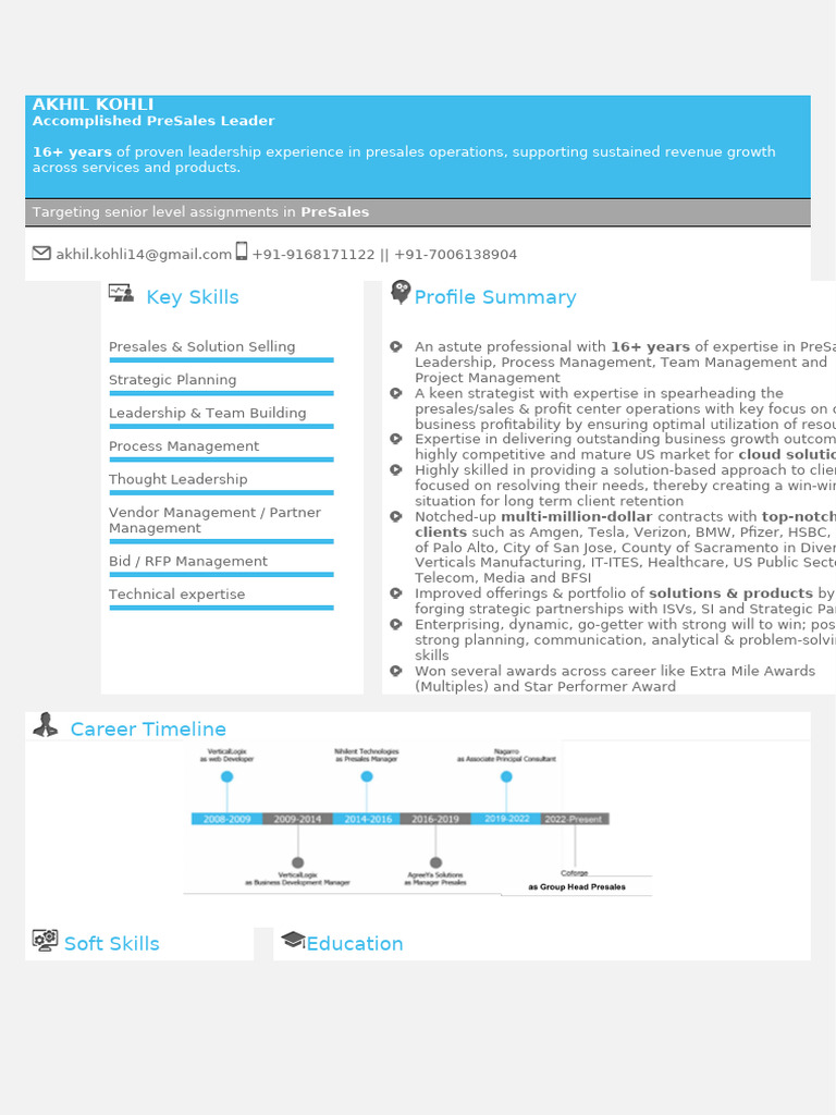 Akhil Kohli Resume 2024 Presales Leader | PDF | Cloud Computing ...