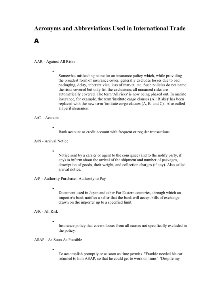 Acronyms and Abbreviations Used in International Trade PDF