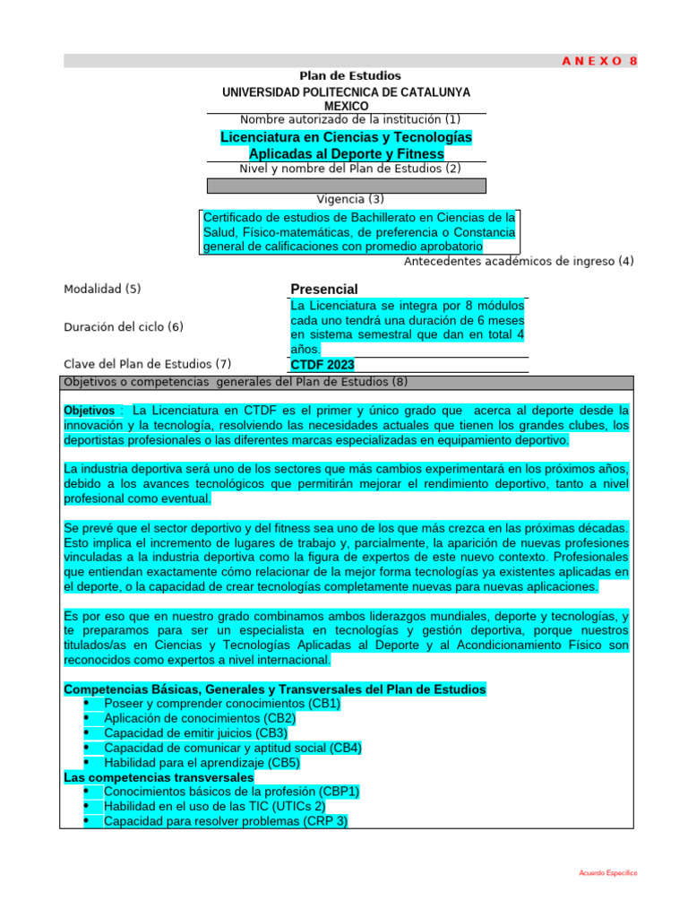 Licenciatura en Ciencias del Deporte y Fitness | PDF | Plan de estudios ...