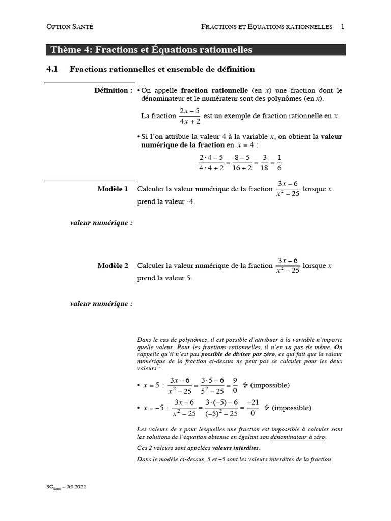 Fractions et Équations Rationnelles | PDF | Équations | Objets ...