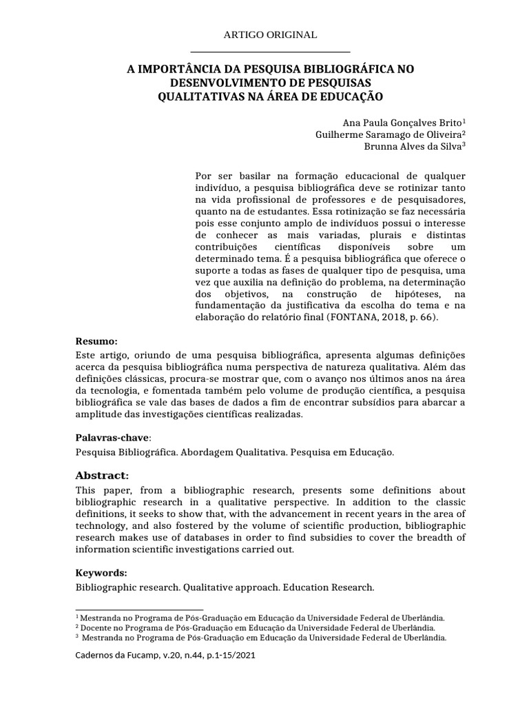 Pesquisa Bibliográfica em Educação Qualitativa | PDF | Pesquisa ...