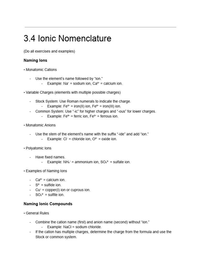 Ionic Nomenclature Guide and Examples | PDF