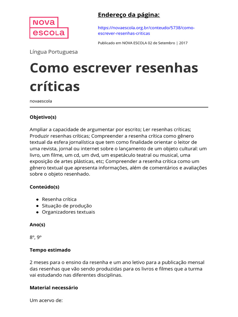 Como Escrever Resenhas Críticas | PDF | Crítica | Livros