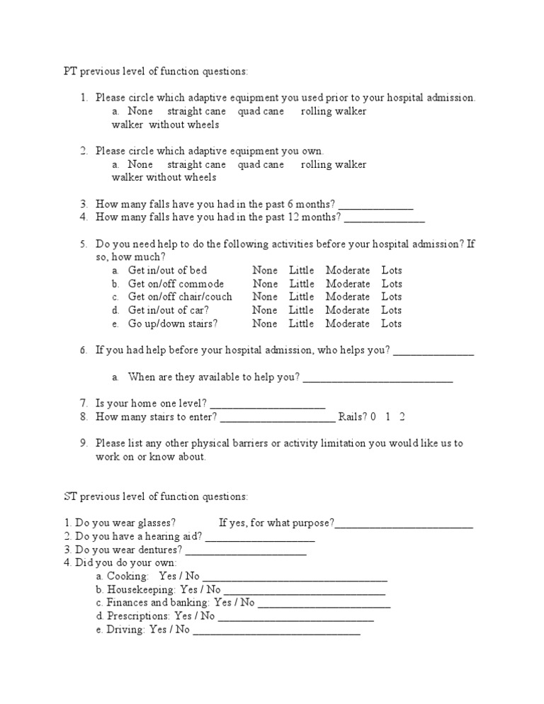 Prior Level of Function Assessment | PDF | Self-Improvement