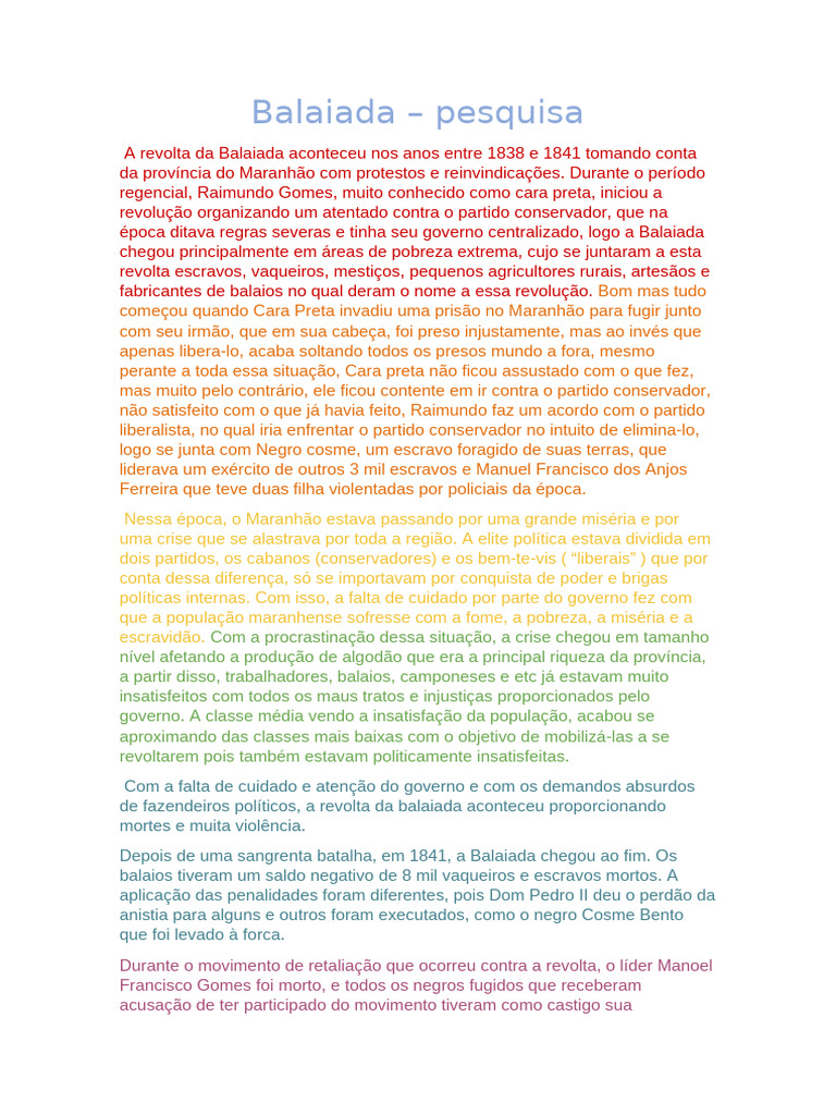 Revolta da Balaiada: Luta e Consequências | PDF