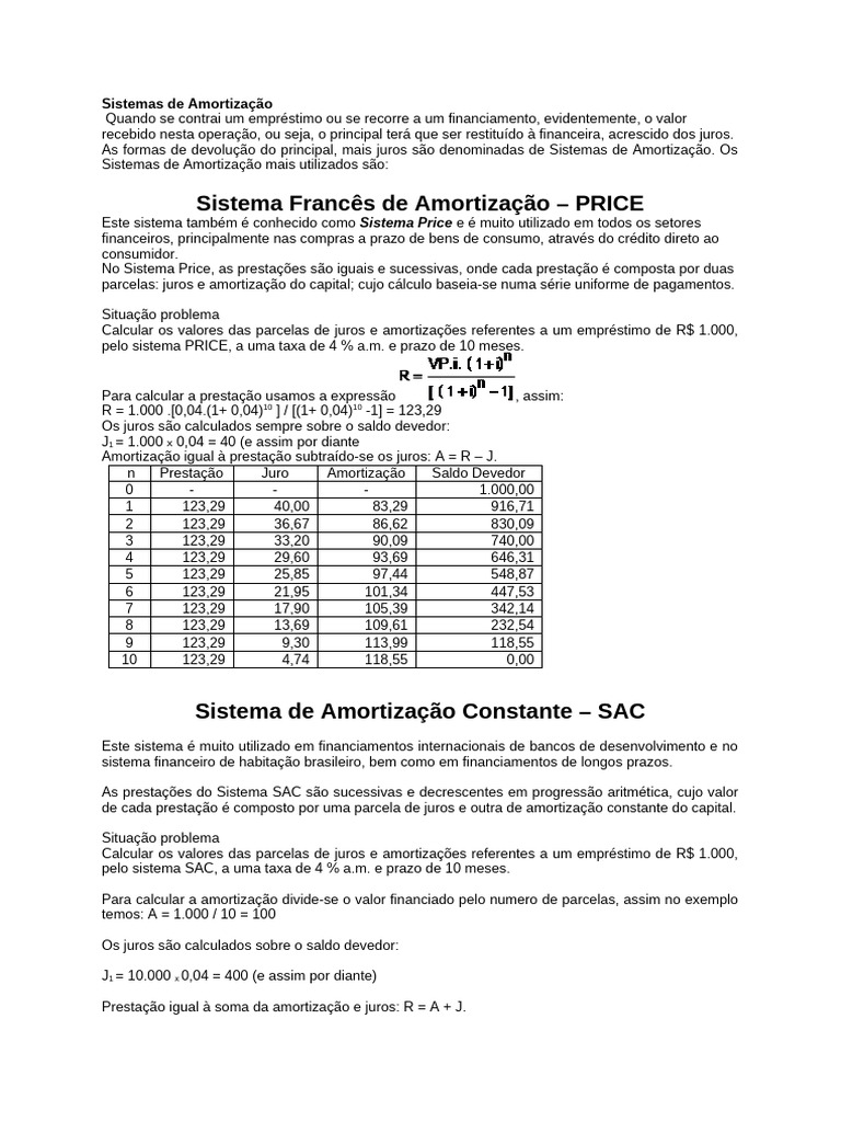Sistemas de Amortização de Empréstimos | PDF | Juros | Empréstimos