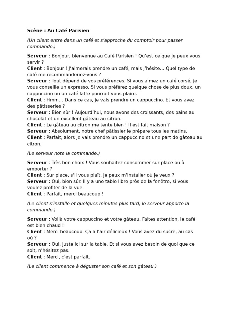 Commande au Café Parisien : Café et Pâtisseries | PDF